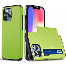 Mobigear Card Coque iPhone 14 Pro Max Coque arrière Rigide Anti-Chocs avec Porte-Cartes - Vert