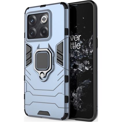 Mobigear Armor Ring OnePlus 10T Plastique rigide Coque arrière Antichoc avec bague de maintien - Bleu marine