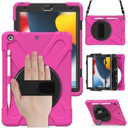 Mobigear SureGrip XGuard Coque iPad 8 (2020) Coque arrière en Plastique rigide,Silicone + Porte-crayon + Bandoulière + Support Amovible - Rose