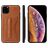 Fierre Shann Card Pocket Coque iPhone 11 Pro Coque arrière avec Porte-Cartes et Support Amovible - Cognac