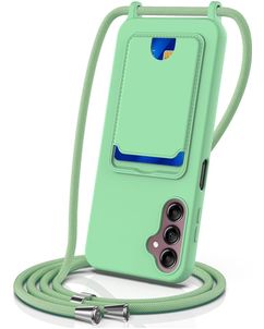 Mobigear Lanyard Card Samsung Galaxy S24 FE Coque avec cordon en Silicone et Porte-Cartes - Vert
