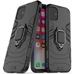 Mobigear Armor Ring Coque iPhone 11 Coque arrière Rigide Anti-Chocs avec Anneau-Support - Noir