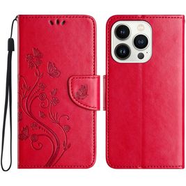 Mobigear Flowers Housse iPhone 16 Pro Etui Porte-Monnaie - Rouge