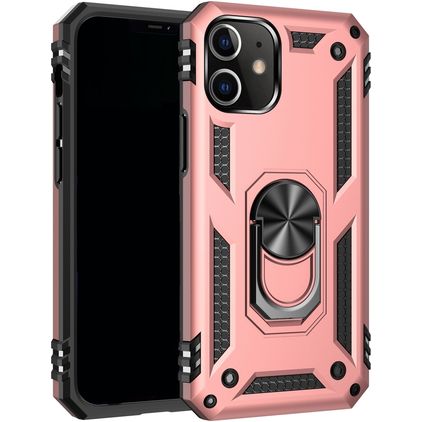 Mobigear Armor Ring Coque iPhone 12 Pro Coque arrière Rigide Anti-Chocs avec Anneau-Support - Rose doré