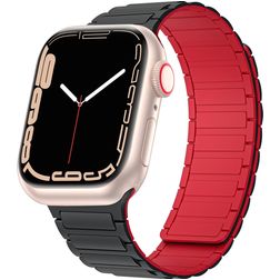 Mobigear Loop Mag Bracelet Silicone pour Apple Watch Fermeture magnétique - 42/41/40/38 mm - Noir / Rouge
