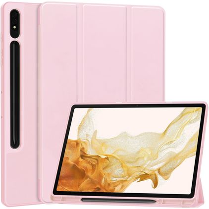 Mobigear Tri-Fold Gel Coque Samsung Galaxy Tab S9 Plus Etui en TPU,Similicuir + Porte-crayon - Rose