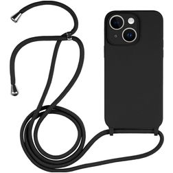Mobigear Lanyard iPhone 14 Coque avec cordon en Silicone - Noir