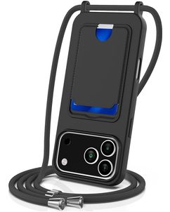Mobigear Lanyard Card iPhone 17 Pro Coque avec cordon en Silicone et Porte-Cartes - Noir