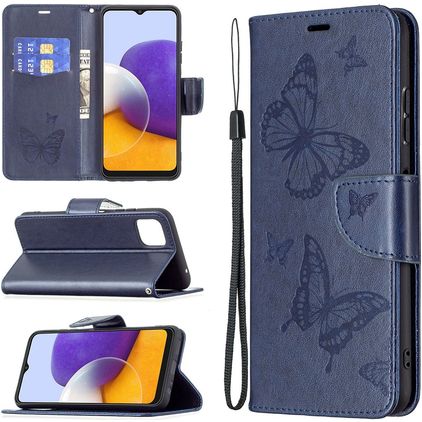 Mobigear Butterfly Samsung Galaxy A22 5G Étui Portefeuille - Bleu