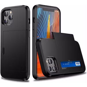 Mobigear Card Coque iPhone 12 Pro Coque arrière Rigide Anti-Chocs avec Porte-Cartes - Noir