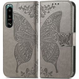 Mobigear Butterfly Housse Sony Xperia 5 IV Etui Porte-Monnaie - Gris