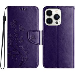 Mobigear Flowers Housse iPhone 16 Pro Etui Porte-Monnaie - Violet