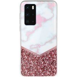 Mobigear Marble Coque Huawei P40 Coque arrière en TPU Souple - Blanc / Rose doré