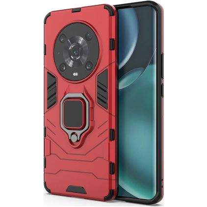 Mobigear Armor Ring Coque HONOR Magic 4 Pro Coque arrière Rigide Anti-Chocs avec Anneau-Support - Rouge