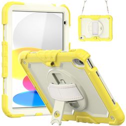Mobigear SureGrip Xtreme Coque iPad 11 (2025) Coque arrière en Plastique rigide,Silicone + Bandoulière + Support Amovible - Jaune