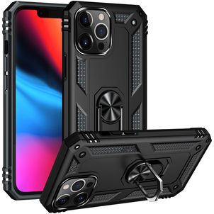 Mobigear Armor Ring Coque iPhone 13 Pro Max Coque arrière Rigide Anti-Chocs avec Anneau-Support - Noir