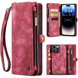 Caseme 008 Housse iPhone 14 Pro Max Etui avec Coque Détachable Porte-Monnaie - Rouge