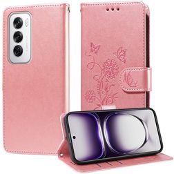 Mobigear Flowers Housse OPPO Reno 12 Pro Etui Porte-Monnaie - Rose doré