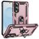 Mobigear Armor Ring Samsung Galaxy S25 Edge Plastique rigide Coque arrière Antichoc avec bague de maintien - Rose doré