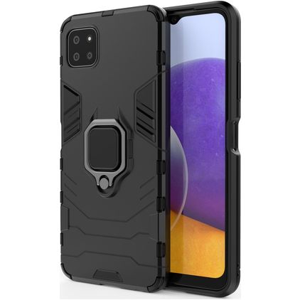 Mobigear Armor Ring Samsung Galaxy A22 5G Plastique rigide Coque arrière Antichoc avec bague de maintien - Noir