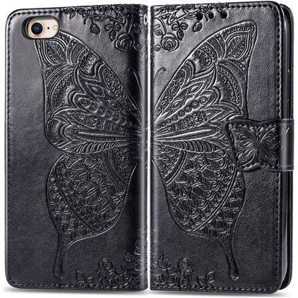 Mobigear Butterfly Housse iPhone 16e Etui Porte-Monnaie - Noir