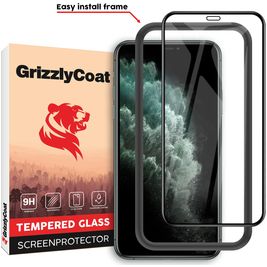 GrizzlyCoat Easy Fit iPhone XS Max Verre trempé Protection d'écran - Compatible Coque + Cadre d'installation - Noir