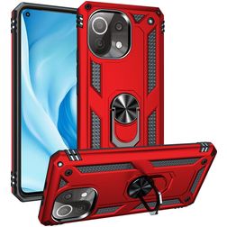 Mobigear Armor Ring Xiaomi Mi 11 Lite Plastique rigide Coque arrière Antichoc avec bague de maintien - Rouge