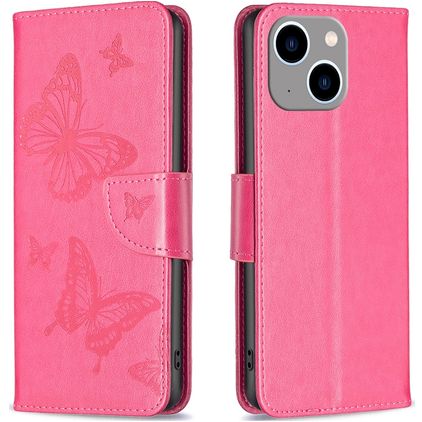 Mobigear Butterfly Housse iPhone 15 Plus Etui Porte-Monnaie - Magenta