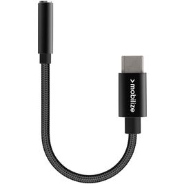 Mobilize Strong Nylon - Câble USB-C vers AUX 3.5mm 0.15 mètre - Noir