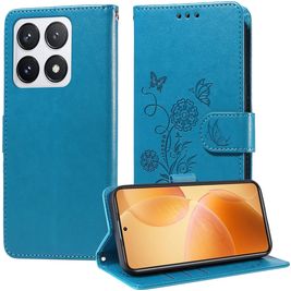 Mobigear Flowers Housse Xiaomi 14T Pro Etui Porte-Monnaie - Bleu