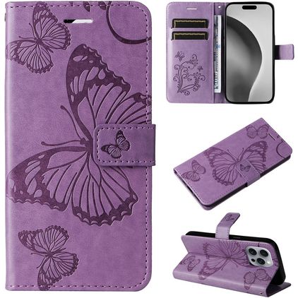Mobigear Butterfly Housse iPhone 16 Pro Max Etui Porte-Monnaie - Violet