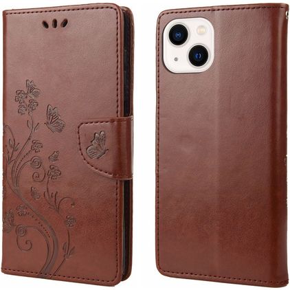 Mobigear Flowers Housse iPhone 14 Etui Porte-Monnaie - Marron