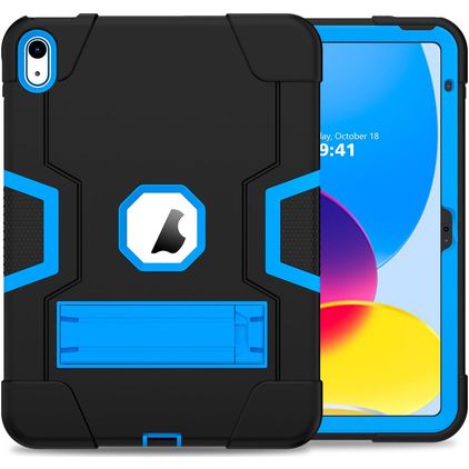 Mobigear ShieldStand Coque iPad 10 (2022) Coque arrière en Plastique rigide,Silicone + Support Amovible - Noir / Bleu