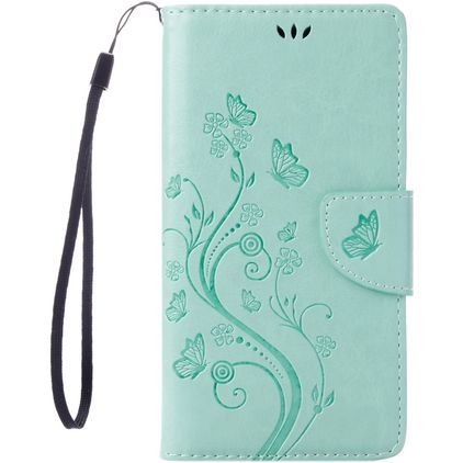 Mobigear Flowers Housse iPhone SE (2022) Etui Porte-Monnaie - Turquoise