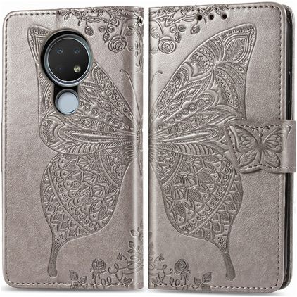 Mobigear Butterfly Housse Nokia 7.2 Etui Porte-Monnaie - Gris