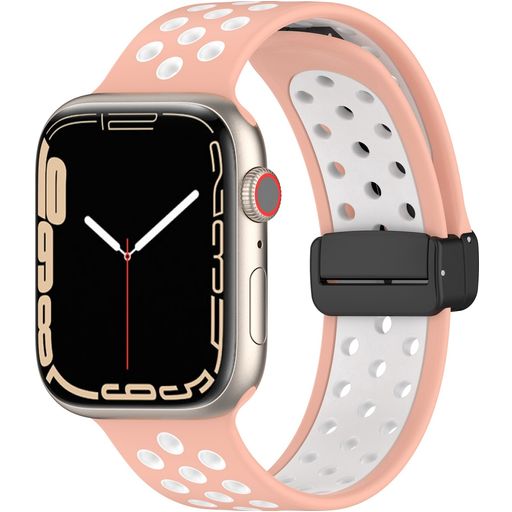 Mobigear Sport Plus Mag Bracelet Silicone Apple Watch Fermeture magnétique - 42/41/40/38 mm - Blanc / Rose