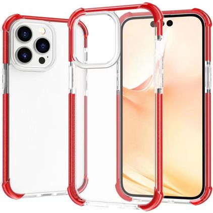 Mobigear Full Bumper Coque iPhone 14 Pro Max Coque arrière Rigide Anti-Chocs - Transparent / Rouge