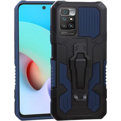 Mobigear Armor Stand Coque Xiaomi Redmi 10 4G Coque arrière Rigide Anti-Chocs avec Support Amovible - Bleu