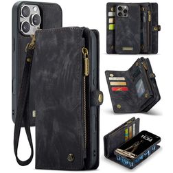 CaseMe 008 iPhone 16 Pro Coque Étui 2en1 avec coque amovible Portefeuille - Noir