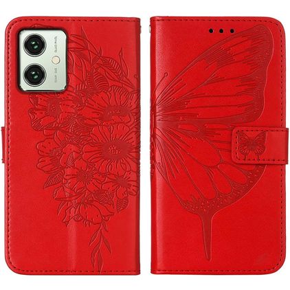 Mobigear Butterfly Housse Motorola Moto G54 Etui Porte-Monnaie - Rouge