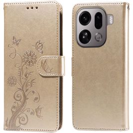 Mobigear Flowers Housse OPPO Find X9 Pro Etui Porte-Monnaie - Or