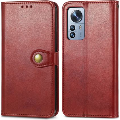 Mobigear Snap Button Housse Xiaomi 12 Pro Etui Porte-Monnaie - Rouge