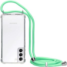 Mobiparts Lanyard Samsung Galaxy S21 Coque avec cordon Rigide - Transparent / Vert