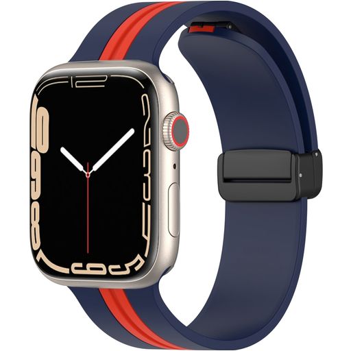 Mobigear Stripe Mag Bracelet Silicone Apple Watch Fermeture magnétique - 42/41/40/38 mm - Rouge / Bleu Marin