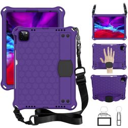 Mobigear HexStrap Coque iPad Air 4 (2020) Coque arrière en Plastique rigide,EVA + Porte-crayon + Bandoulière + Support Amovible - Violet