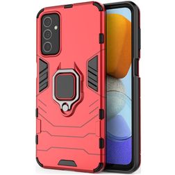 Mobigear Armor Ring Samsung Galaxy M23 Plastique rigide Coque arrière Antichoc avec bague de maintien - Rouge
