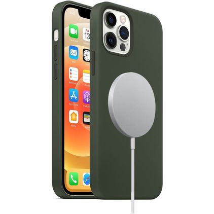 Mobigear Rubber Touch Coque iPhone 12 MagSafe Coque arrière en Silicone - Vert