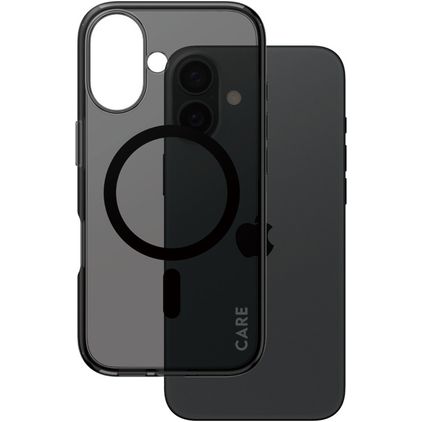 CARE by PanzerGlass Smokey iPhone 16 MagSafe Plastique rigide Coque arrière - Transparent / Noir