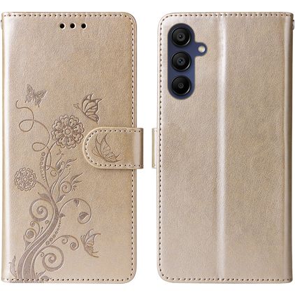 Mobigear Flowers Housse Samsung Galaxy A17 Etui Porte-Monnaie - Or