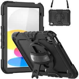 Mobigear SureGrip Xtreme Coque iPad 11 (2025) Coque arrière en Plastique rigide,Silicone + Bandoulière + Support Amovible - Noir